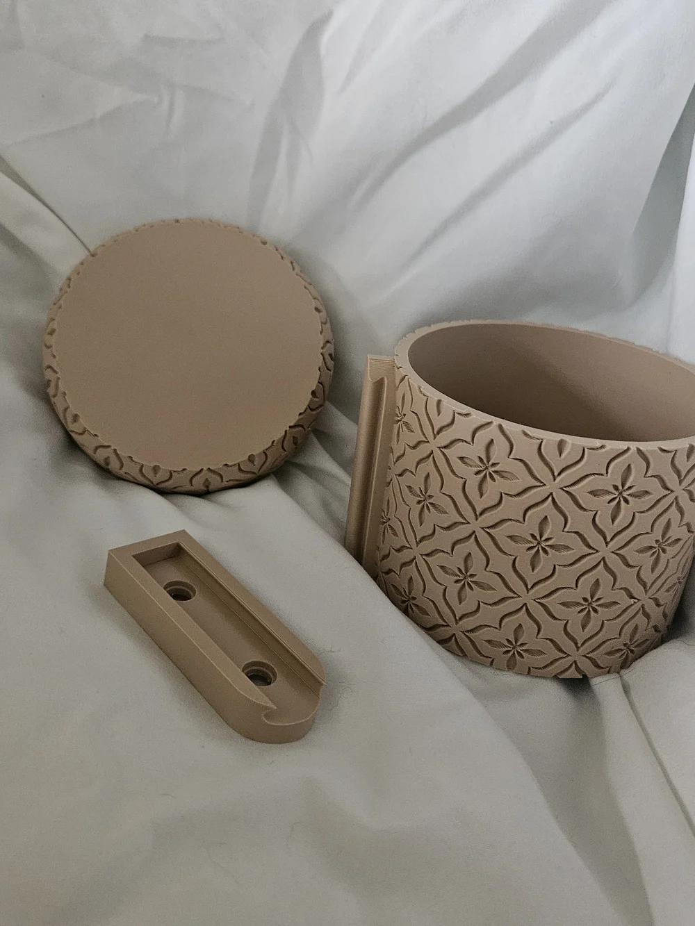 Decorative Tan 3d Printed Planter with Embossed Pattern
